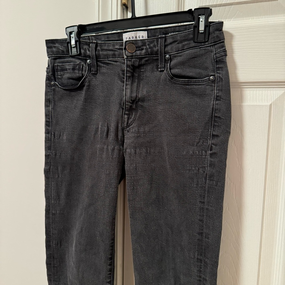 Parker Smith Gray Straight Denim Jeans Frayed Ankles - Picture 2 of 10